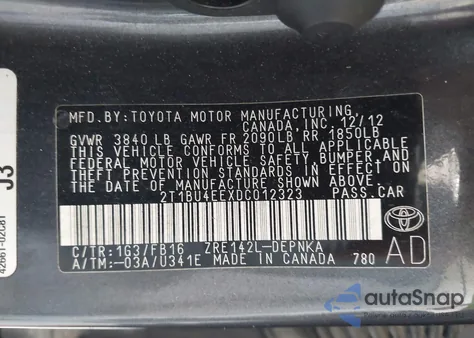 2013 Toyota Corolla Le z USA, uszkodzony, nr VIN 2T1BU4EEXDC012323